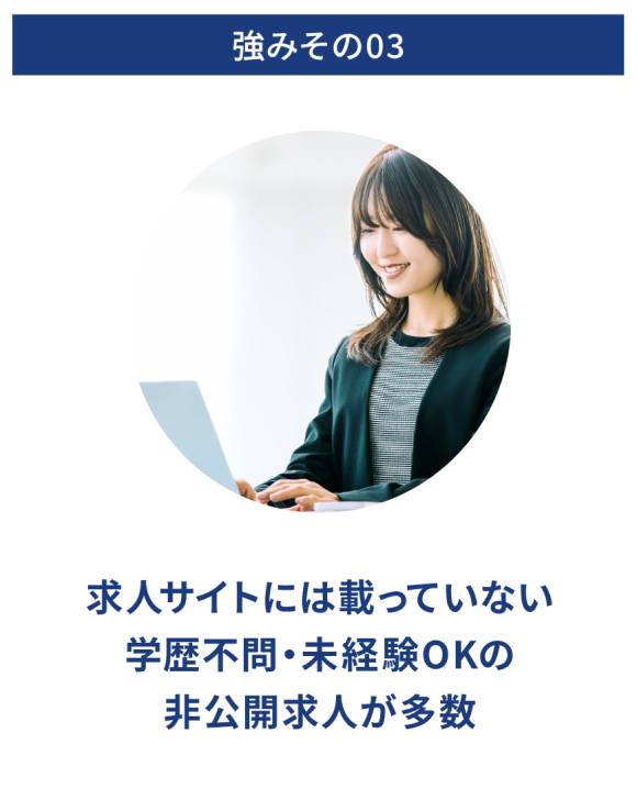 強みその03・求人サイトには載っていない学歴不問・未経験OKの非公開求人が多数